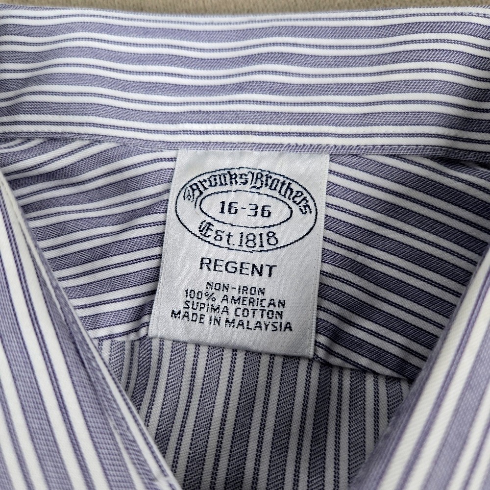 Brooks Brothers Regent Dress Shirt Men 16-36 Purple White Stripe Non-Iron Cotton